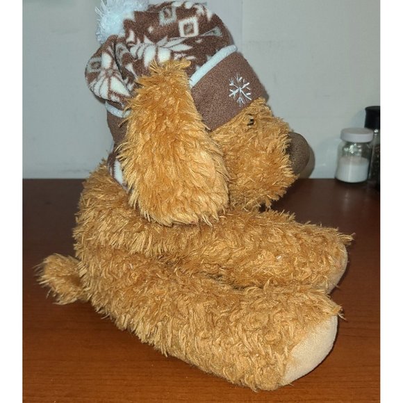 Brown Puppy Dog Plush Winter Snowflake Knit Hat Scarf 14" Hug Fun Intl Toy - Picture 5 of 8